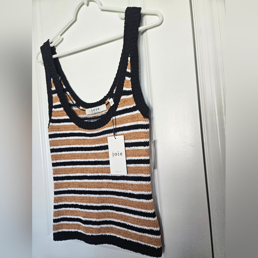 NWT Joie Bec Tan and Black Striped Sweater Tank Top Size Small $198 Retail